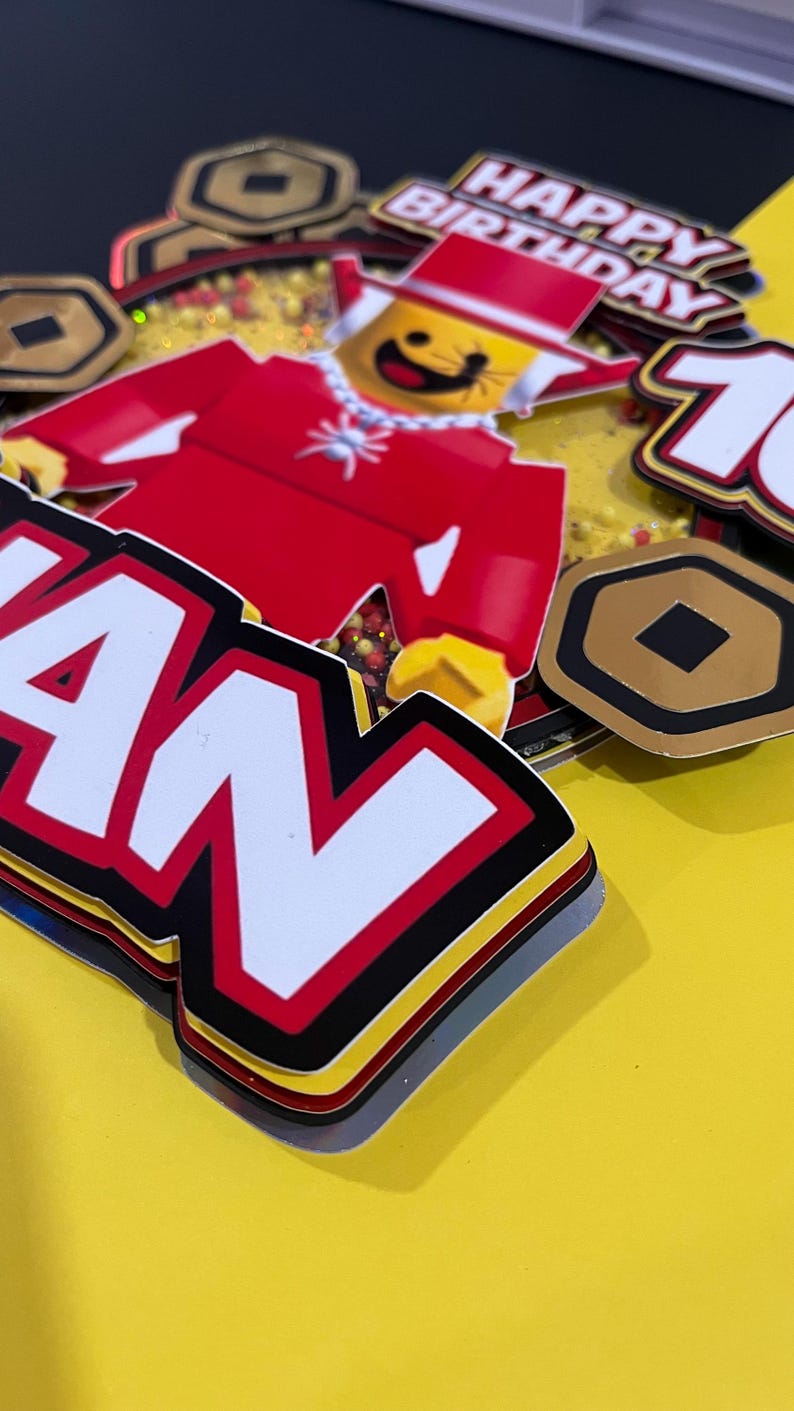 Roblox Birthday Cake Topper Personalized | Custom Name & Age | Boy Party Decoration | Gamer Cake Topper | Roblox Party Supplies image 5