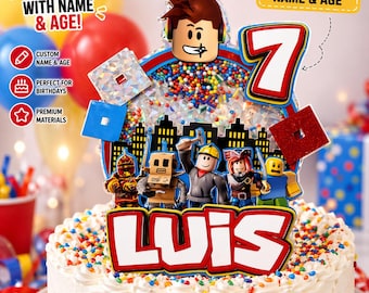 Roblox Cake Topper Personalized | Custom Name & Age | Roblox Birthday Decoration | Shaker Cake Topper | Gamer Party Cake Topper