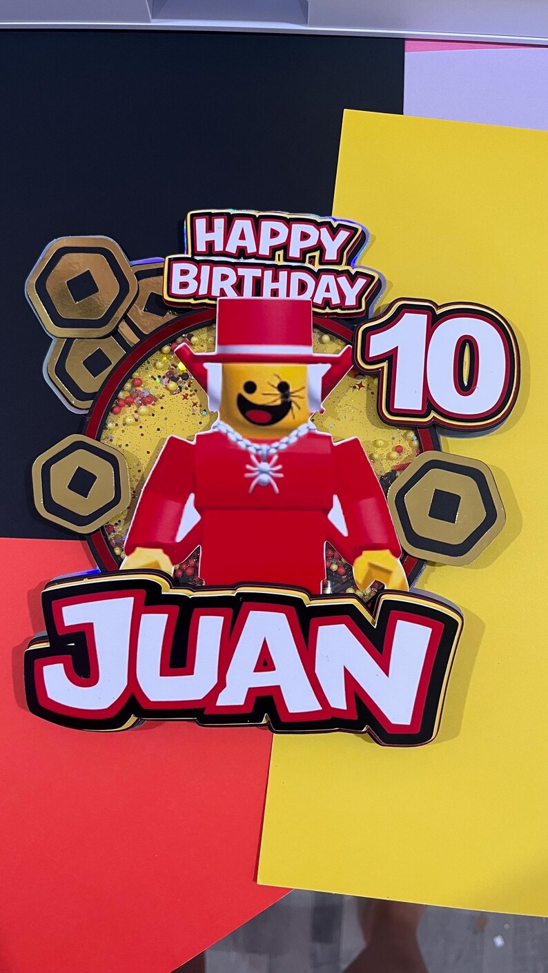Roblox Birthday Cake Topper Personalized | Custom Name & Age | Boy Party Decoration | Gamer Cake Topper | Roblox Party Supplies image 4
