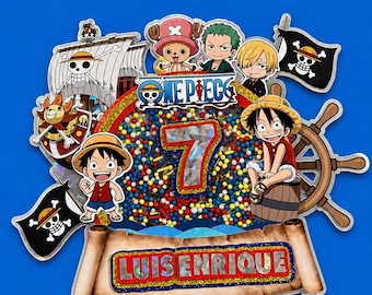 One Piece Cake Topper Personalized |Cake Topper | Anime Pirate Birthday Cake Decoration | Custom Name & Age Party Decor