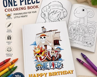 One Piece Coloring Book Party Favor | Personalized Coloring Book with Crayons | Anime Birthday Gift for Kids | Custom Party Activity