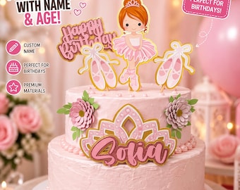 Ballet Cake Topper Personalizado con Nombre – Decoración de Torta Bailarina – Cumpleaños Niña – Ballet Birthday Cake Topper