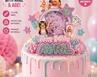 Roblox Girl Cake Topper Personalized | Roblox Birthday Cake Decoration | Custom Name Topper | Kids Party Decor