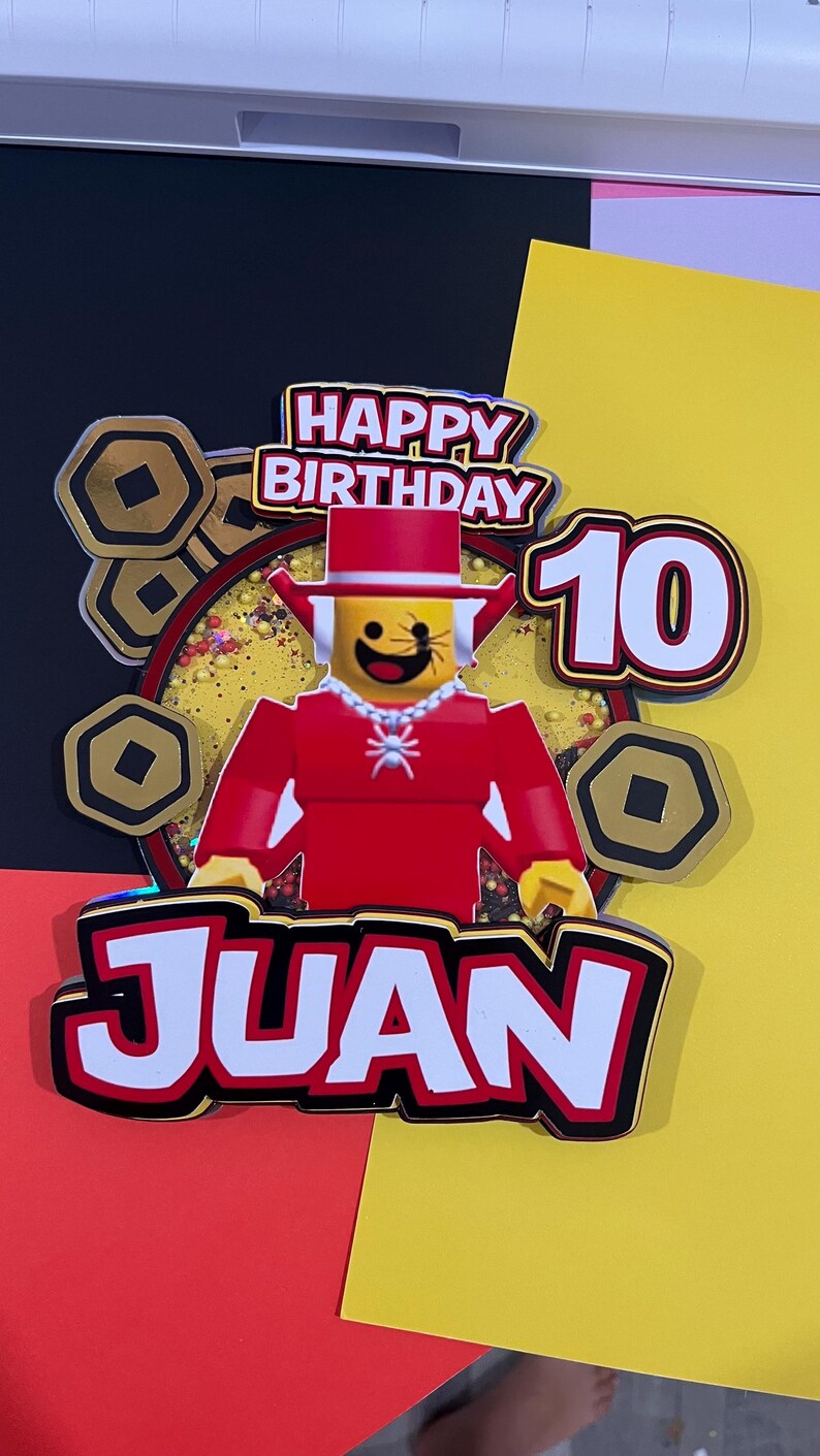 Roblox Birthday Cake Topper Personalized | Custom Name & Age | Boy Party Decoration | Gamer Cake Topper | Roblox Party Supplies image 3