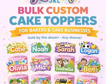 Bulk Cake Toppers for Bakers | 12 Custom Cake Toppers | Wholesale Cake Toppers | Personalized Cake Toppers | Cake Decor for Bakers