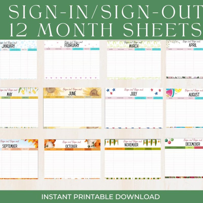 Monthly Daycare Sign in and Out Sheets - Etsy