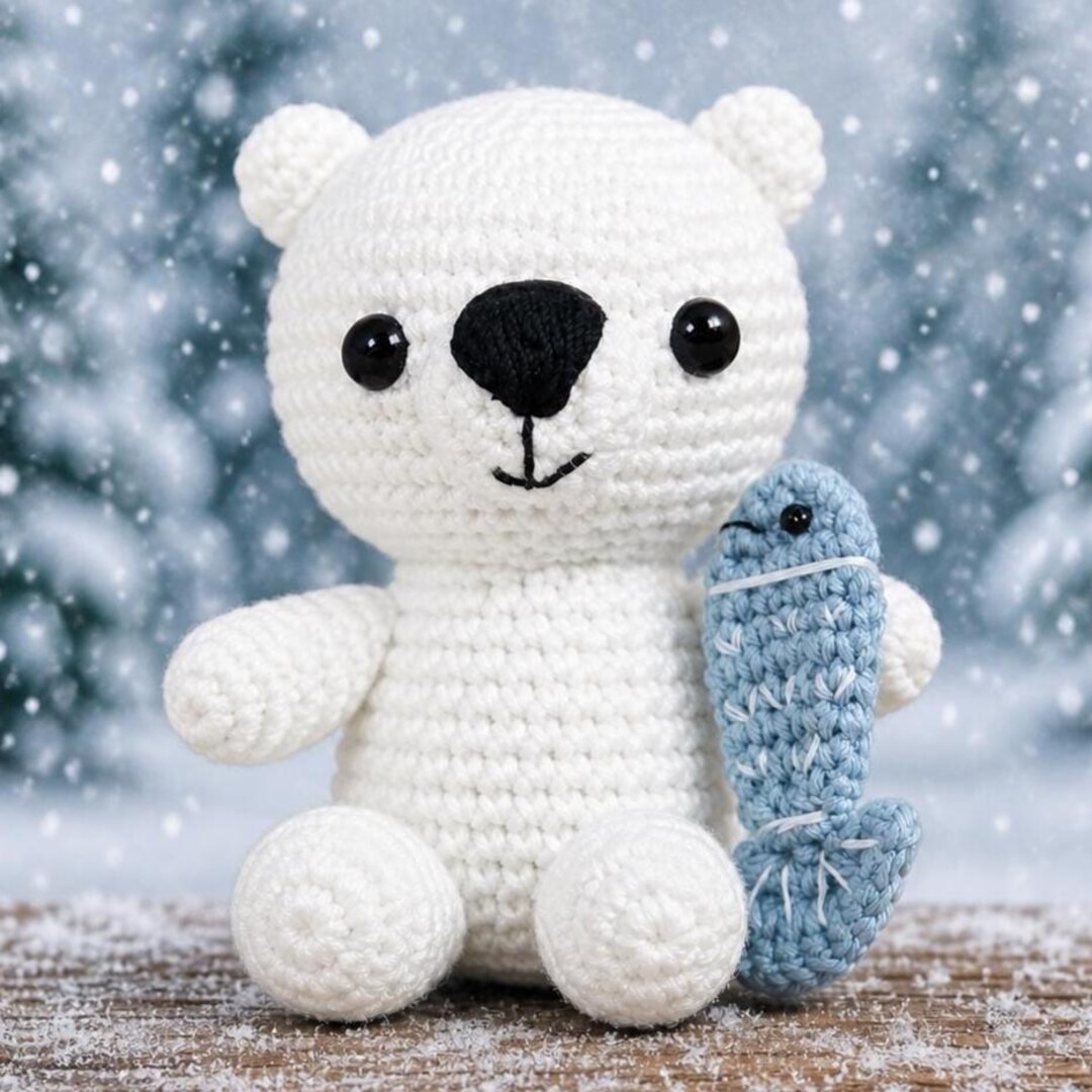 Polar Bear Amigurumi Crochet Pattern PDF, Cute Bear Plush Toy With Fish ...