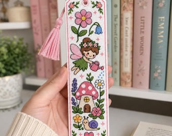 Segnalibro a punto croce con tema giardino delle fate / Kawaii Cottagecore, floreale incantato (download PDF)