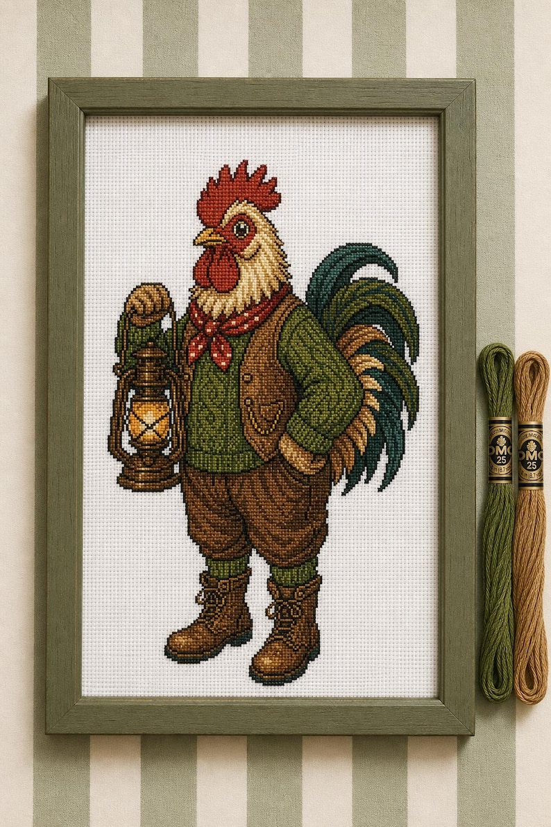 Modèle de point de croix PDF d'un coq original, style folklorique ...