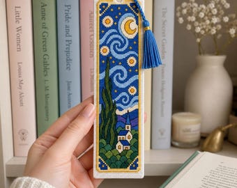 Schema per punto croce "Segnalibro Notte Stellata in Miniatura" / Arte Kawaii Cottagecore (Download PDF)