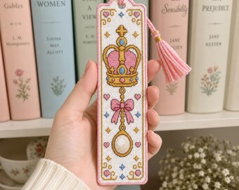 Couronne royale avec marque-page de perles motif point de croix | Kawaii Cottagecore, élégant (téléchargement PDF)