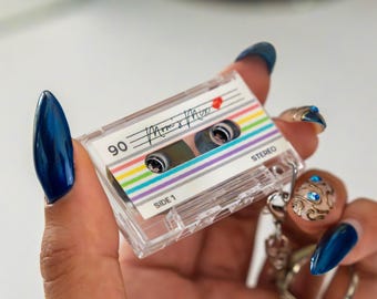 Personalized Cassette Keychain, NFC Mixtape with Custom Title, Retro Music Gift