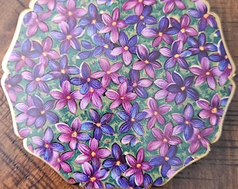 Compacto Stratton vintage - Esmalte floral morado