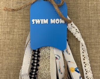 Personalized Swim Mom Tassel Tag | Swim Team Bag Charm, Keyring