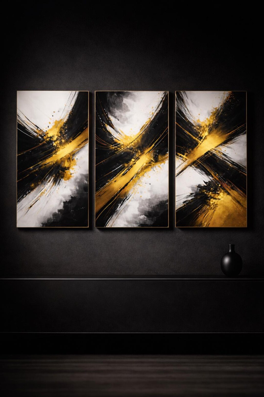 Black Gold Abstract Wall Art Set of 3, Modern Triptych Printable, Noir ...