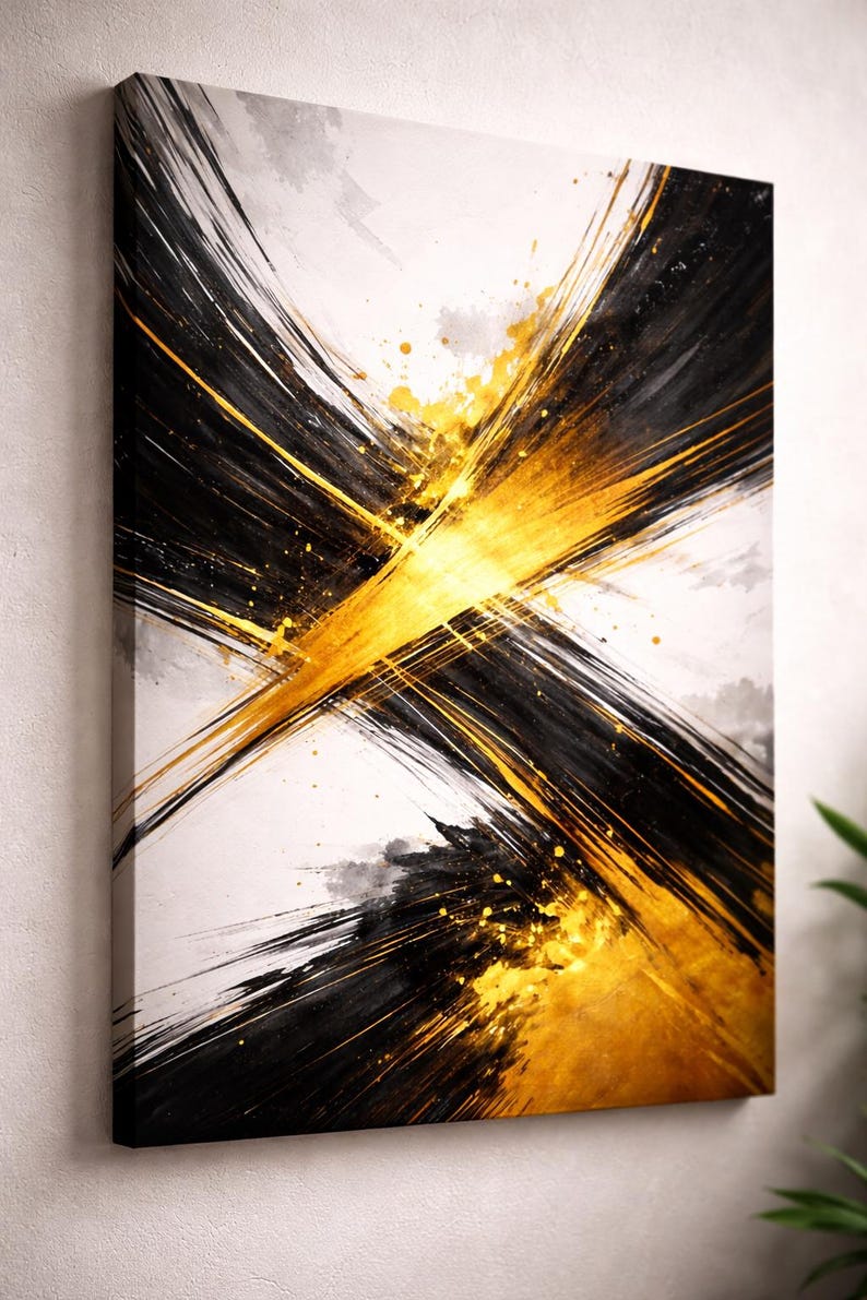 Black Gold Abstract Wall Art Set of 3, Modern Triptych Printable, Noir ...