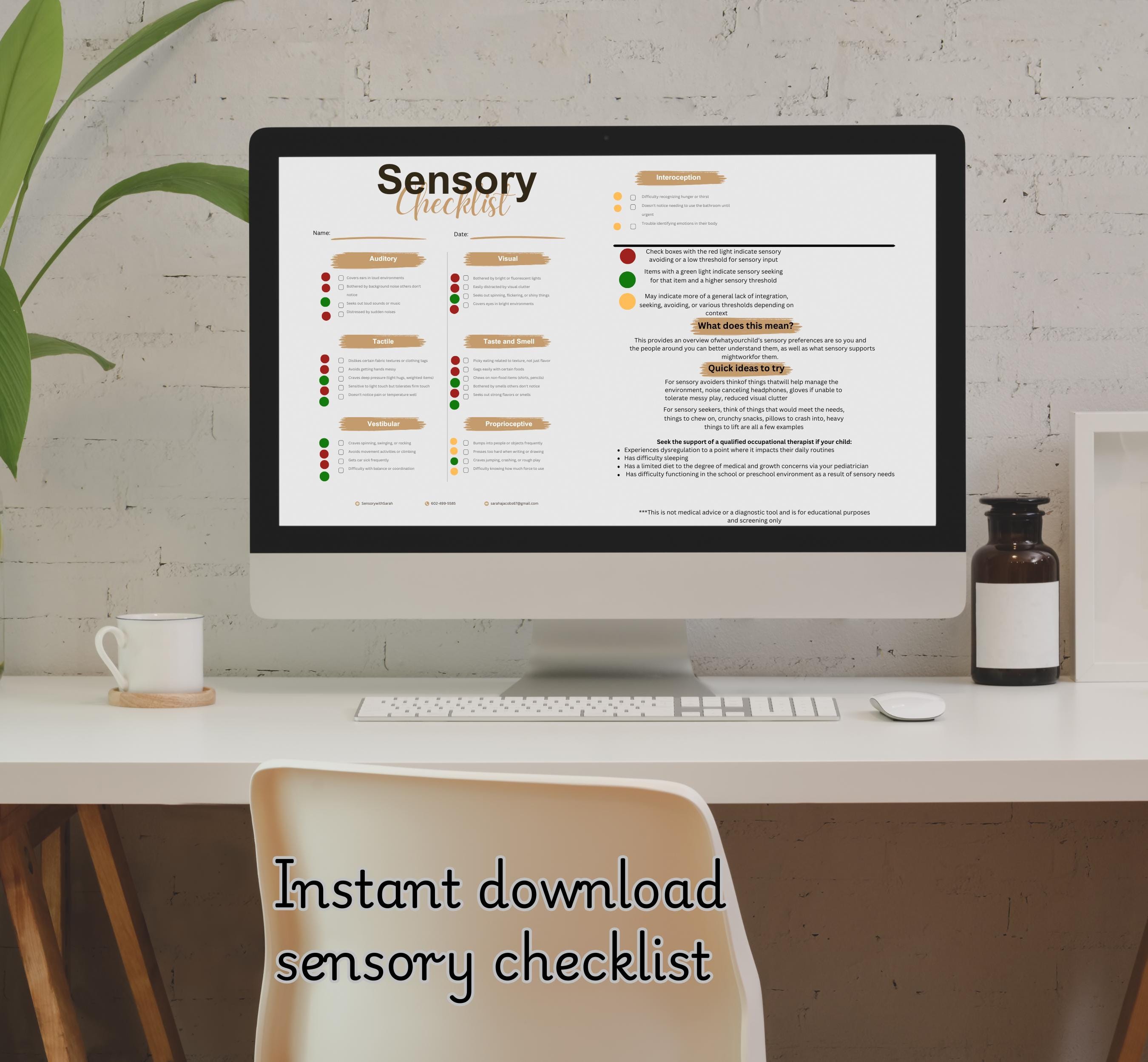 Spd Instruments Printable Sensory Checklist Printable | SPD Parent Resource | Pediatric OT ...