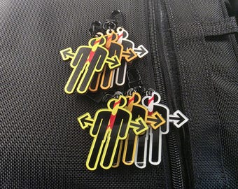 Cheese Pull Safety Guy Keychains Acrylic and Wood Finishes 2.4 Inches