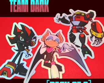 Sonic Team Dark Sticker Set - Shadow, Rouge, Omega - Matte Holographic Effect