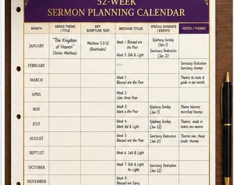 Small Church Pastor Annual Planner | Sermon Calendar, Budget & Member Care (Fillable PDF)
