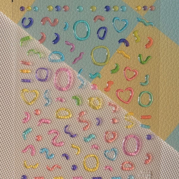 Colorful 3D Nail Stickers, Embossed Abstract Squiggle Resin Effect Nail Decals