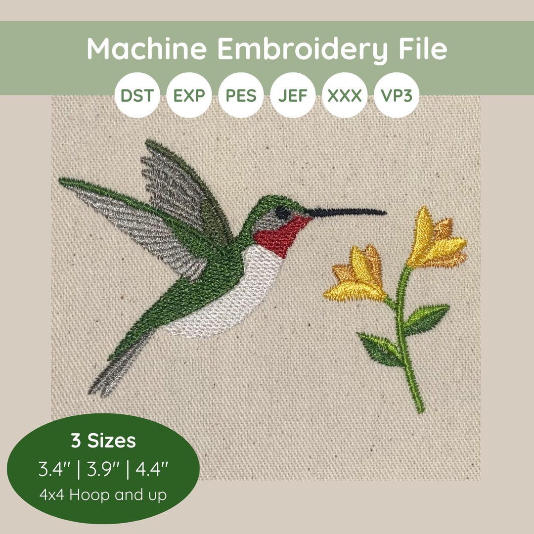Ruby Embroidery Design Ruby Hummingbird & Hosta Flower | Machine Embroidery Design (instant ...