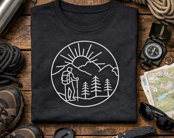 Wild Camping Sunrise Men s Nature T Shirt, Outdoor Adventure Tee, Hiking & Mountain Apparel