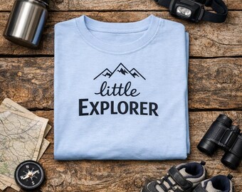 Little Explorer Kids T-Shirt, Minimalist Mountain Adventure Tee