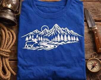 Minimalist Forest River Landscape T-Shirt – Unisex Outdoor Adventure Tee