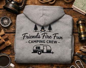 Friends Fire Fun Camping Crew Hoodie | Camper Trailer Graphic