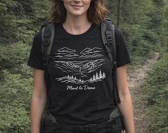 Minimalist Mountain Landscape Shirt – Line Art Nature Tee – Outdoor Adventure T-Shirt – Gift for Hikers & Campers – Unisex