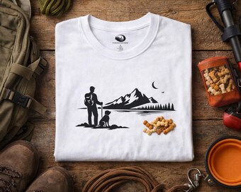 Men s Hiking T Shirt,  Minimalist Hiker and Dog Design  Natureenfocale  Outdoor Adventure Apparel