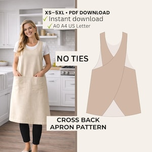 Cross Back Apron Pattern PDF, Japanese Crossback Apron Sewing Pattern, Easy Beginner Apron, Digital Download XS–3XL