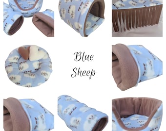 Soft fleece Blue sheep collection,tunnel,cuddle cup.snuggle sack guinea pig bed ,donut, fleece forest