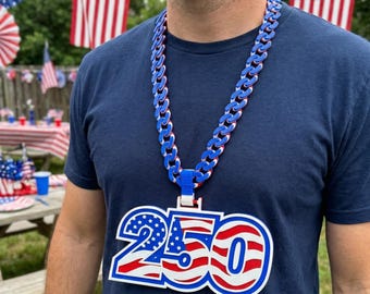 America's 250th Birthday Cuban Link Chain | July 4th Necklace | Patriotic Statement Chain
