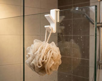 Glass Shower Door Hook - Double Hook Hanger for Loofah, Towel, or Washcloth