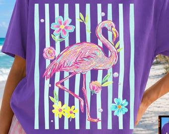 Adrette Flamingo Streifen PNG, Küstensommer Tier Grafik (Sublimations-Download), gestreifter Pinselstrich Flamingo Png