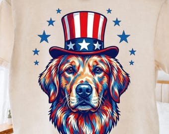 Funny 4th of July Dog PNG, Golden Retriever Patriotic Design, Red White Blue Shirt Graphic, USA Png