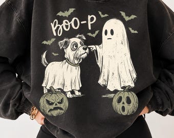 Boo-P Ghost Dog PNG, Cute Halloween Dog, Funny Ghost Puppy Shirt Design, Spooky Dog Lover Digital Download, Retro Halloween