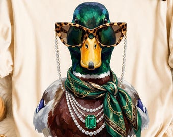 Glam Mallard Duck PNG, Boujee American Duck Design, Bling Fashion Bird Sublimation, Luxury USA Mascot Graphic, Boutique Shirt PNG