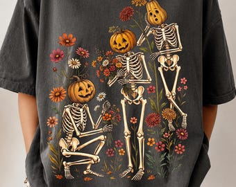 Wildflower Skeleton Png, Spooky Floral Skeleton Png, Boho Botanical Skull, Preppy Halloween Png, Spooky Season Sublimation Download