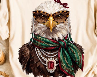 Glam Bald Eagle PNG, Glam Christmas Eagle, Boujee American Eagle Design, Bling Fashion Bird Sublimation, Luxury USA Mascot, Boutique Shirt