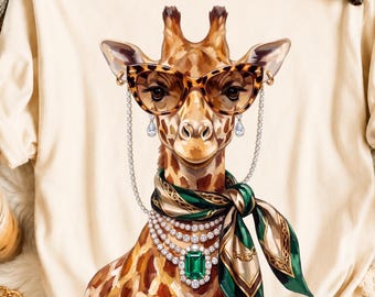 Glam Giraffe PNG, Boujee Animal Design, Bling Fashion Sublimation, Luxury Mascot Graphic, Safari Animal Png, Boutique Shirt PNG