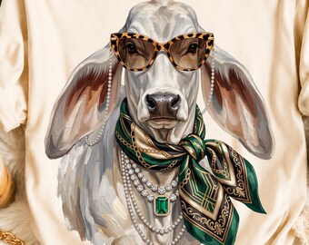 Western Glam Brahman Cow PNG, Boujee Cowgirl Shirt Design, Rhinestone Designs, Bling Fashion Sublimation, American Brahman, Cattle Png