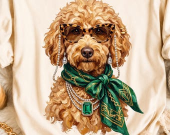 Glam Goldendoodle PNG, Boujee Dog Shirt Design, Bling Fashion Pet Lover Sublimation, Leopard Animal Mascot Png, Boutique Shirt PNG
