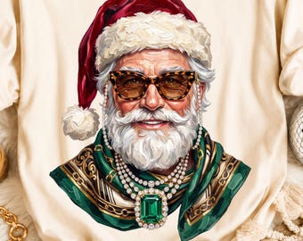 Glam Santa PNG, Retro Santa Claus Png, Rhinestone Sparkle Santa Shirt Design, Boujee Christmas Sublimation, Bling Fashion Boutique Shirt PNG
