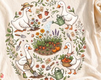 Gansos de jardín PNG Ganso de jardín PNG Ganso divertido PNG Cottagecore Amante de las plantas de jardín / Diseño de camiseta de jardín de primavera