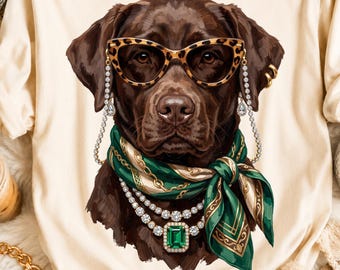 Glam Retriever PNG, Labrador Retriever Boujee Dog Shirt, Bling Fashion Pet Lover Sublimation, Leopard Animal Mascot Png, Boutique Shirt PNG
