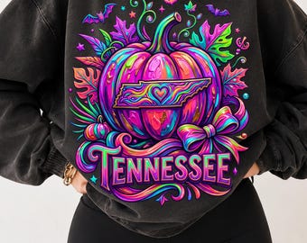 Tennessee Pumpkin PNG, Neon Fall Sublimation, Coquette Pumpkin Bow Shirt Design, Fall Png Designs Girly, Pink Coquette Fall Digital Download