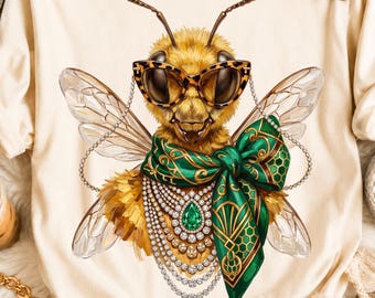 Glam Bee PNG, Rhinestone Queen Bee, Boujee Bee Design, Bling Fashion Sublimation, Luxury Mascot Graphic, Boutique Shirt PNG